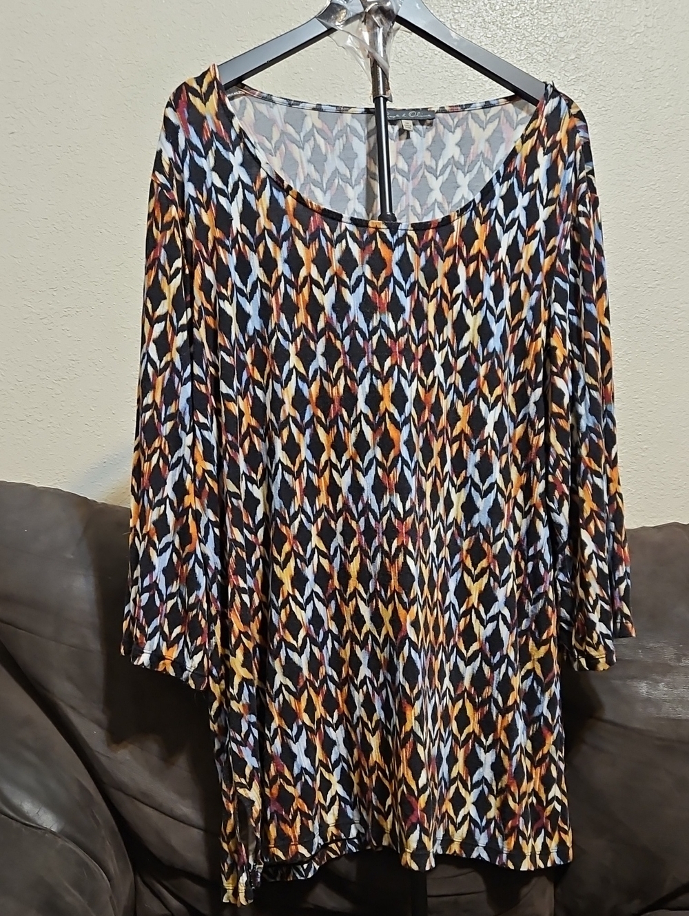 Rose & Olive Black Multicolor Geometric Long Sleeve Tunic